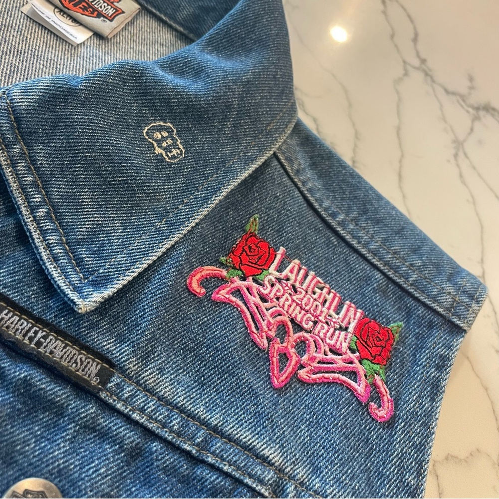 Harley Davidson Motorcycle Denim Vest with Patches - Picture 7 of 17